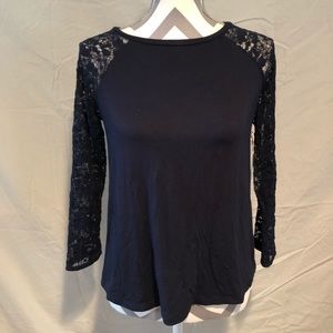 Black Top with Lace Long Sleeves